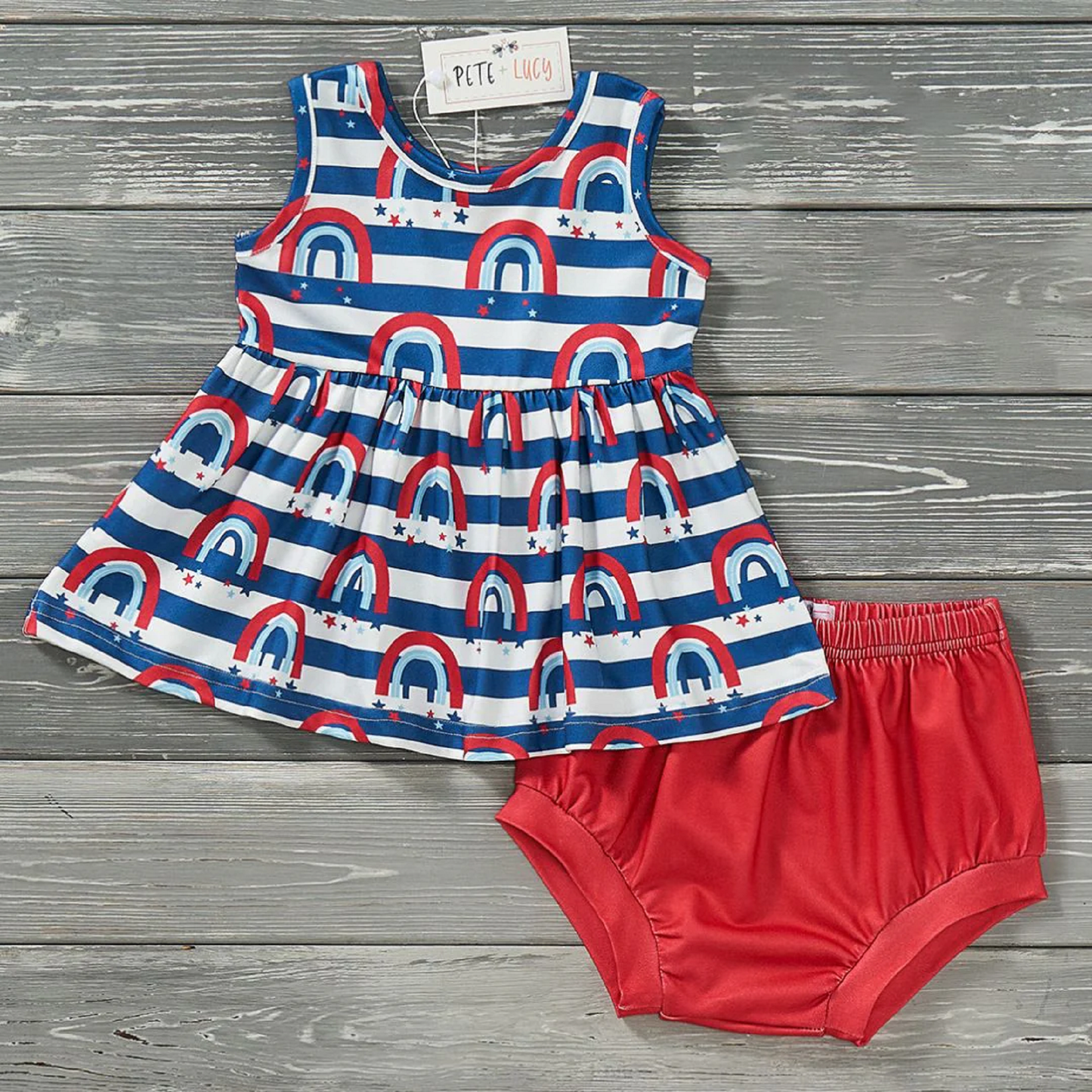 Pete + Lucy Red, White & Rainbows Bummie Set