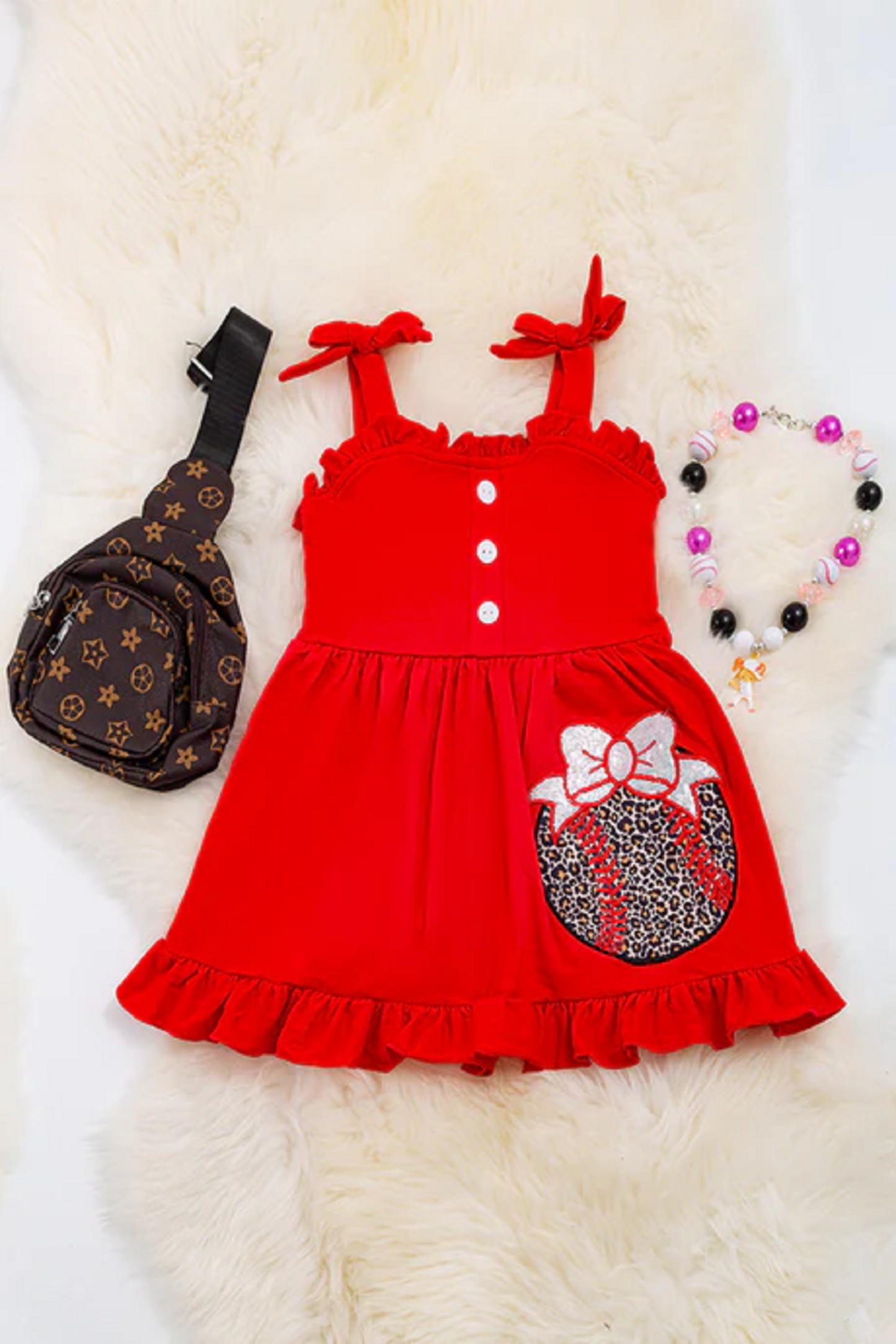 Red Baseball Dress with Ruffled Hem