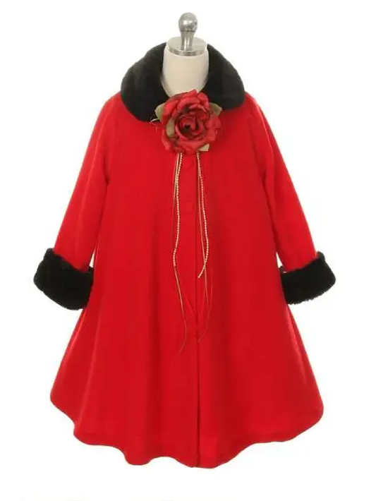 Girls Fleece Red with Black Cape Style Jacket