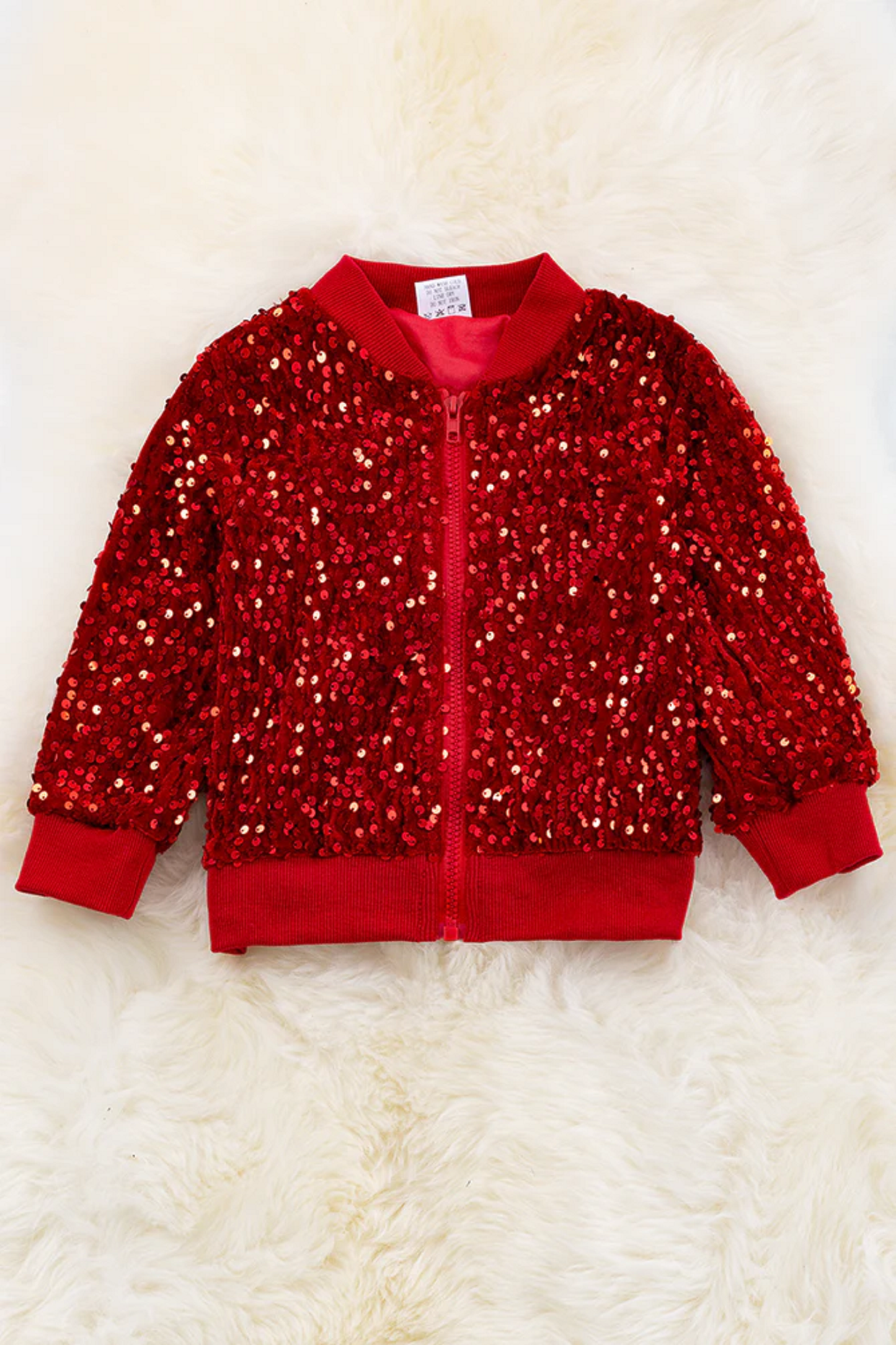 Girl's Red Sequin Bomber Jacket