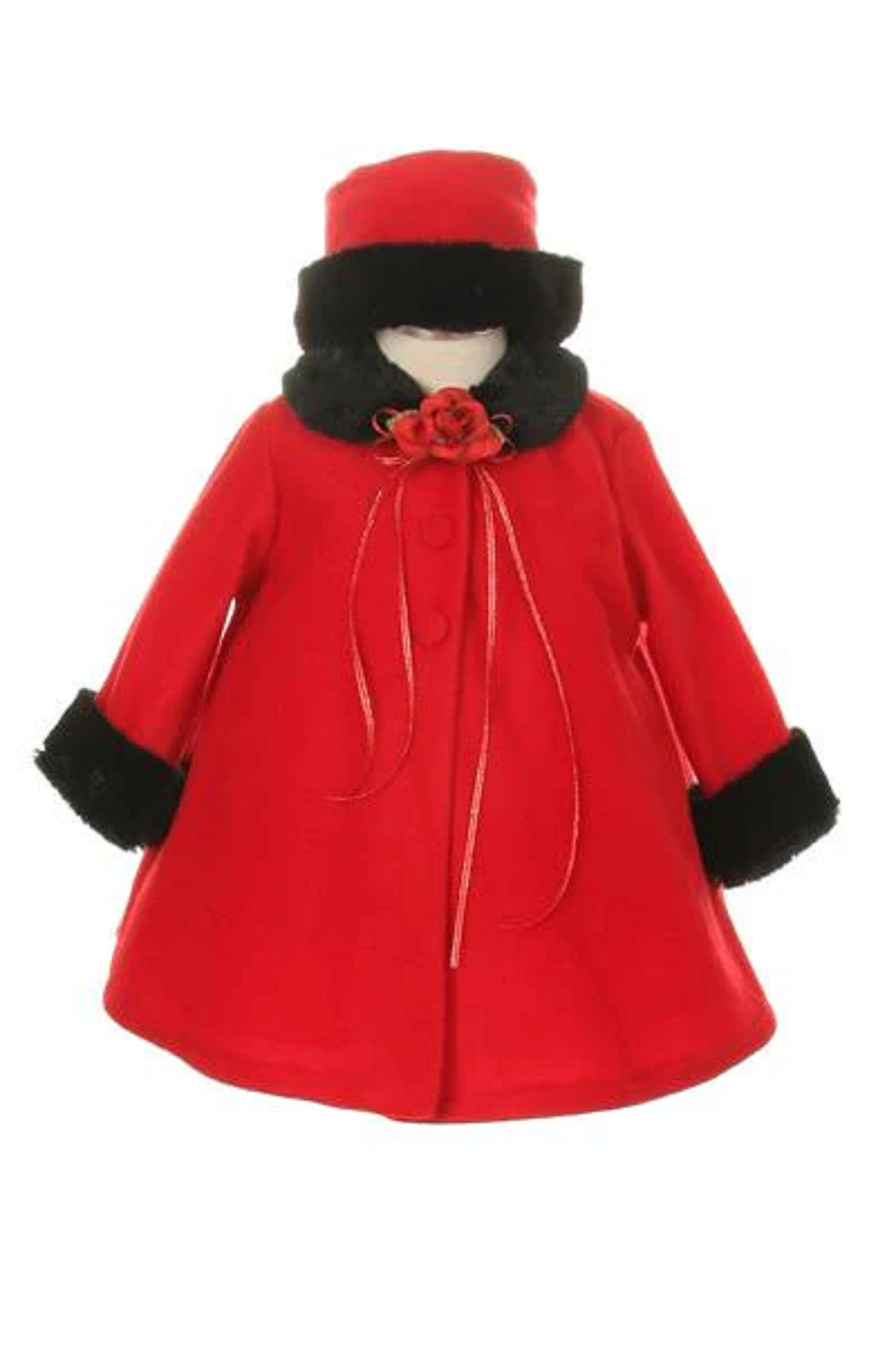 Girls Red with Black Fleece Cape Style Jacket with Hat