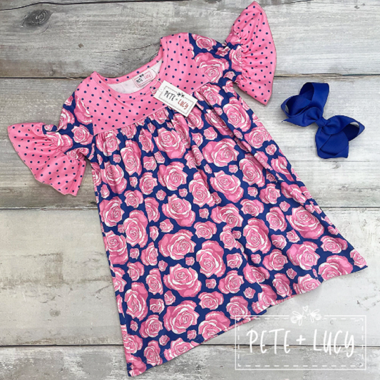 Pete + Lucy Pop of Roses Short Sleeve Dress