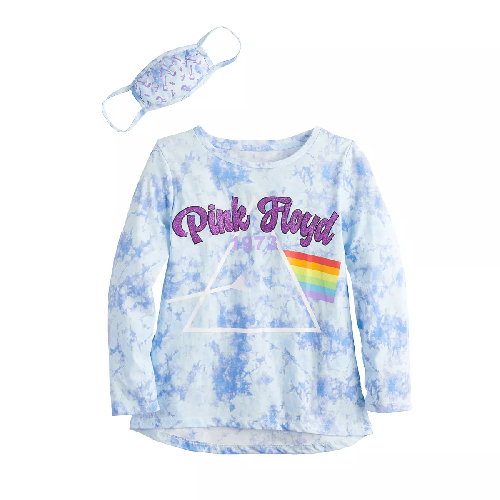 Girls Pink Floyd Graphic Tee with Matching Face Mask