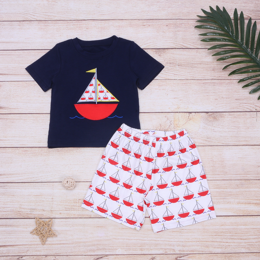 Navy Sailboat Short Set