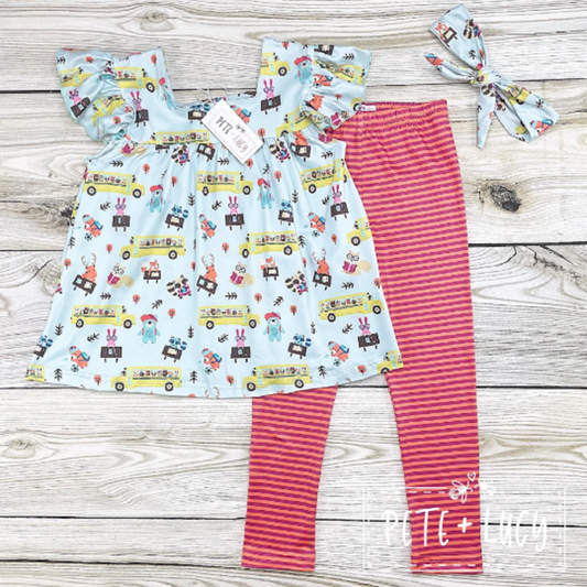 Pete + Lucy Forest Friends Back to School Pant Set