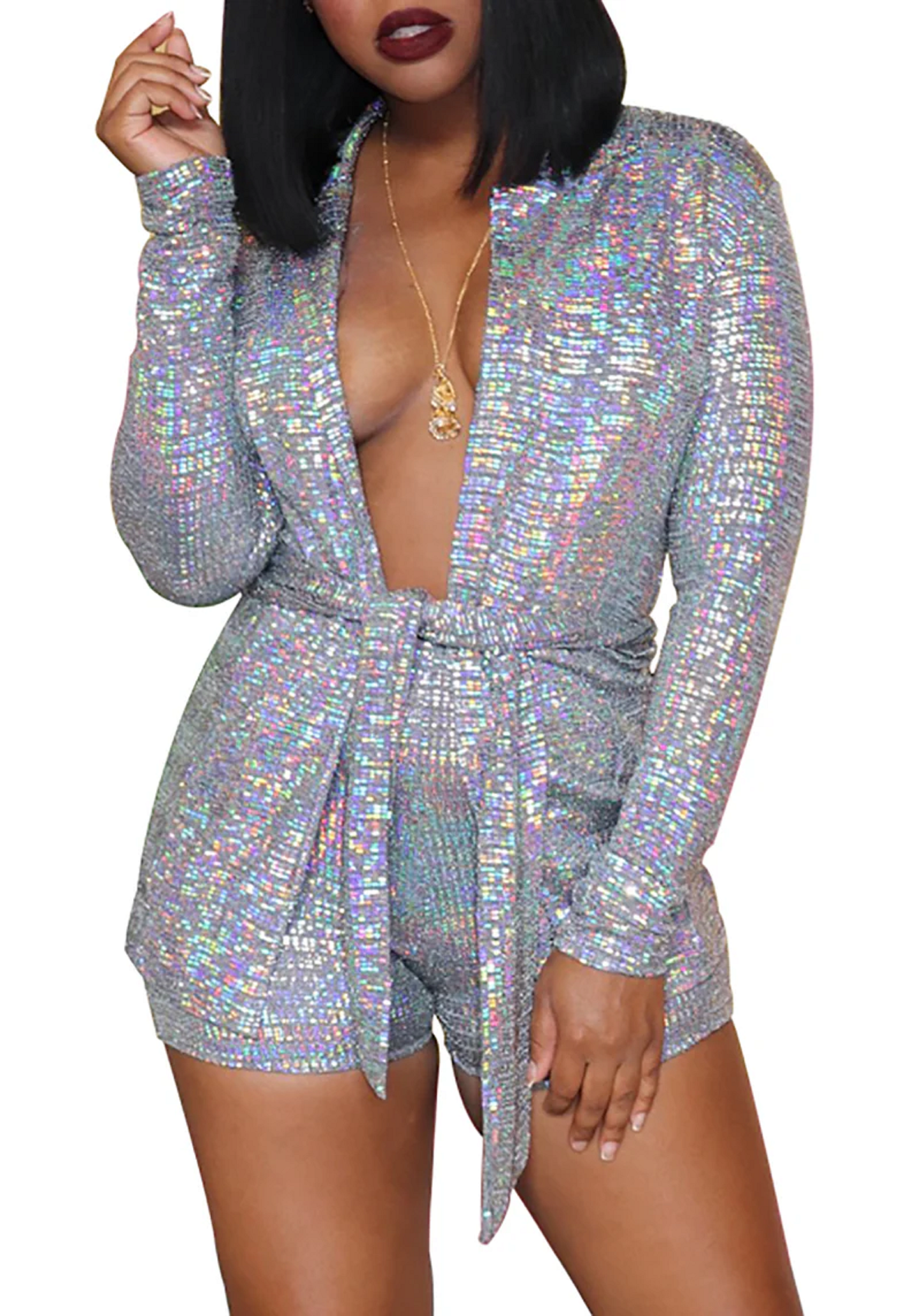 Glittery Sequin Jacket Top and Shorts