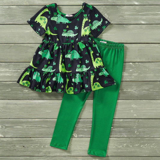 Pete + Lucy Shamrock Dinos Short Sleeve Pant Set