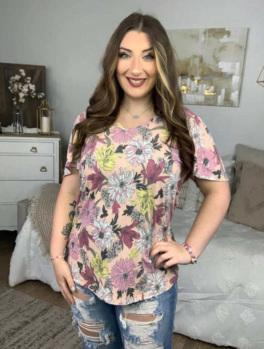 Coral Floral V-Neck Women's Shirt