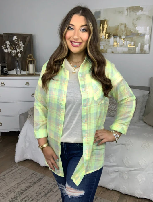 Lime Green Plaid Women's Shirt