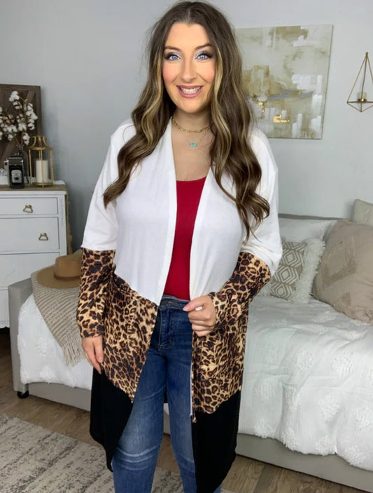 Women's Leopard Long Cardigan With Pockets