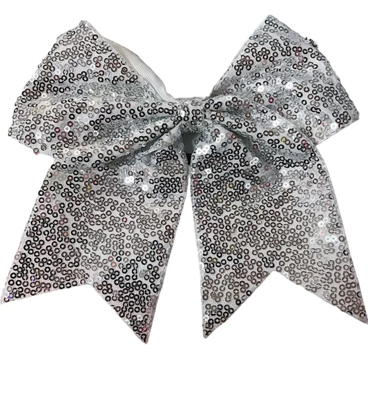 SILVER SEQUINS HAIR BOWS W/ELASTIC BAND