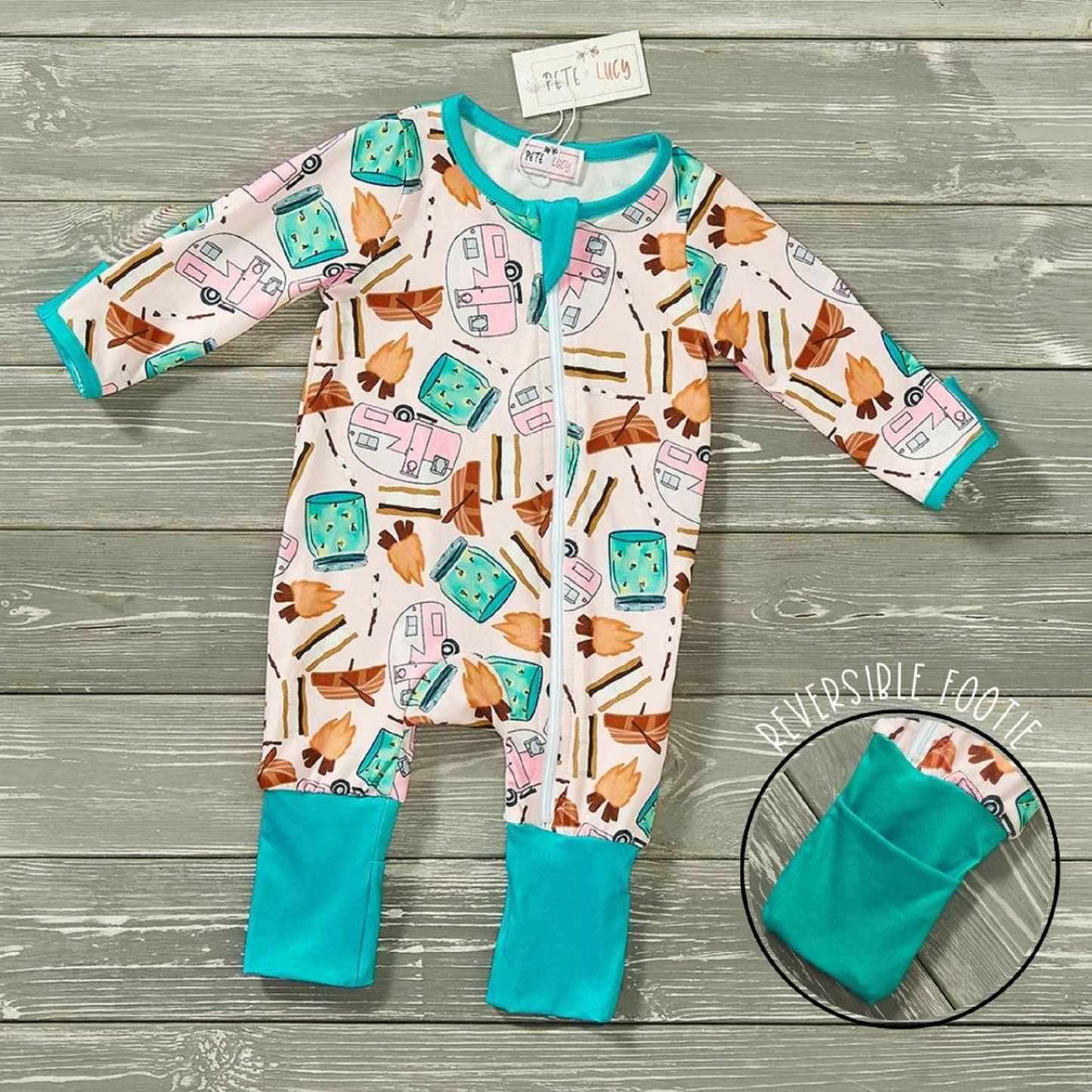 Pete + Lucy Simply Smores Infant Romper with Zipper