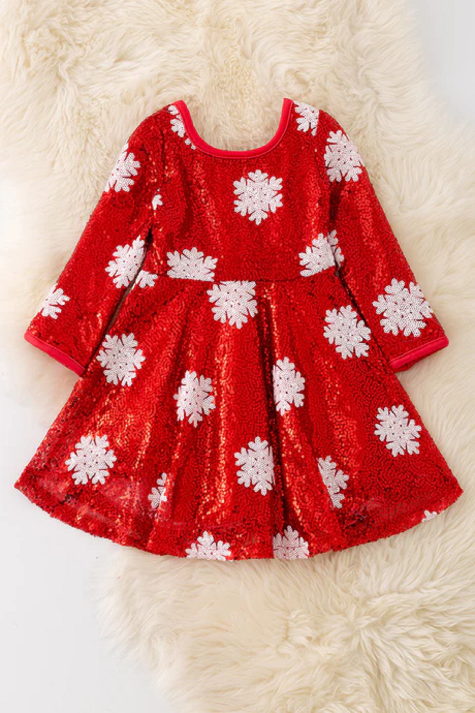 open lace back dress Red Sequin Snowflake Dress – Toodle Treasures