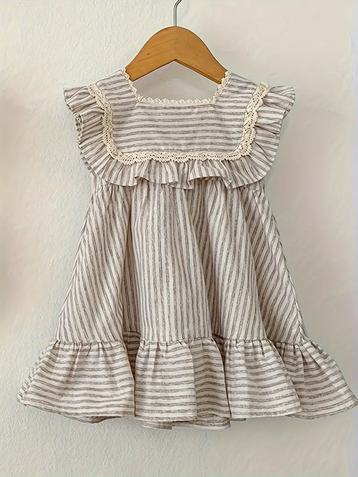 Girls 100% Cotton Square Neck Ruffle Trim Dress