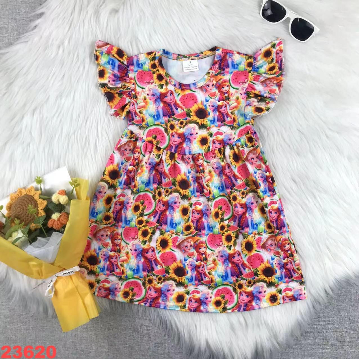Short Sleeve Sunflower Girl Dress