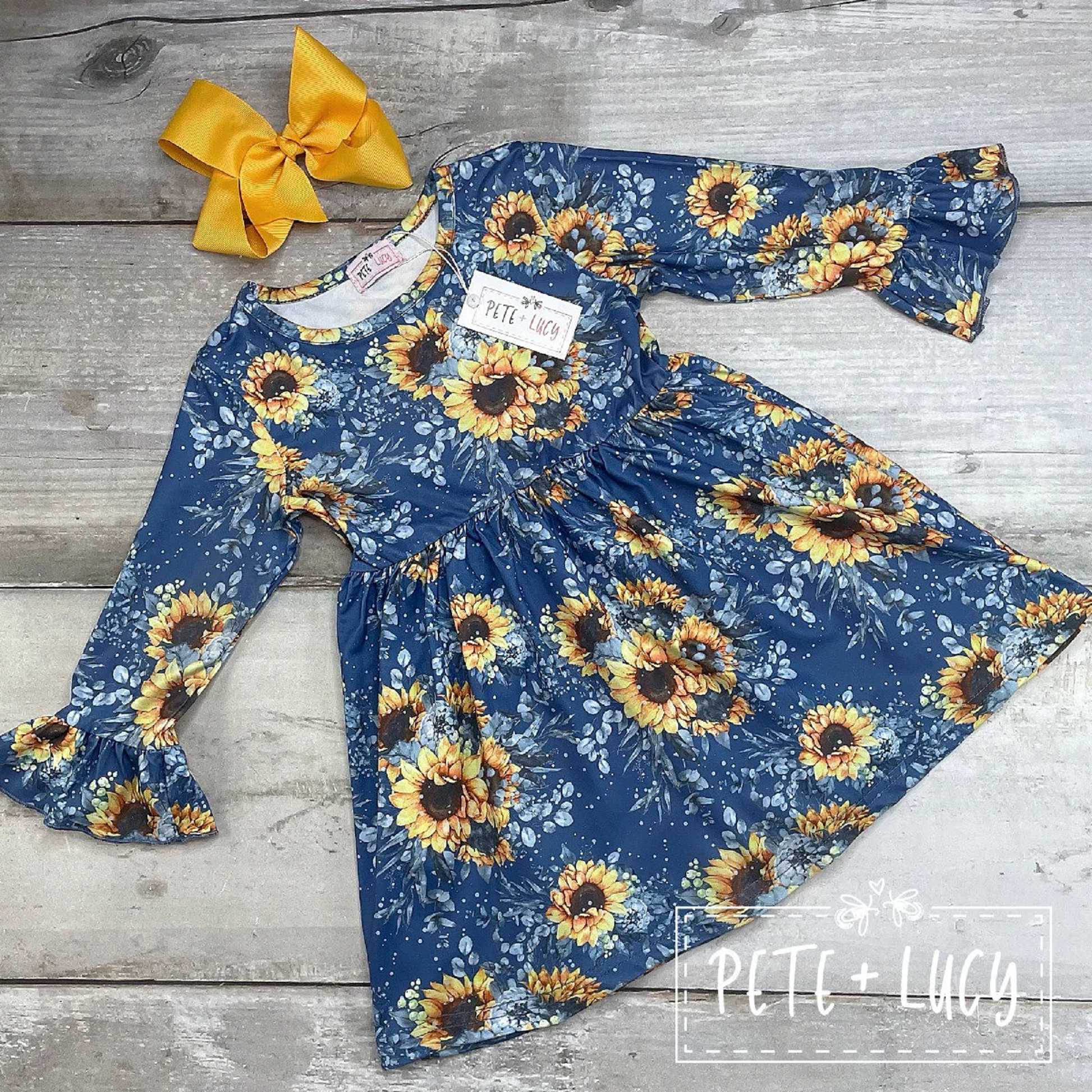 long sleeve sunflower dress Sunflower Long Sleeve Maxi Dress for Women, High Waist Flowy A-Line Dress, Boho Floral Autumn Dress, Elegant Casual Nature Inspired Outfit