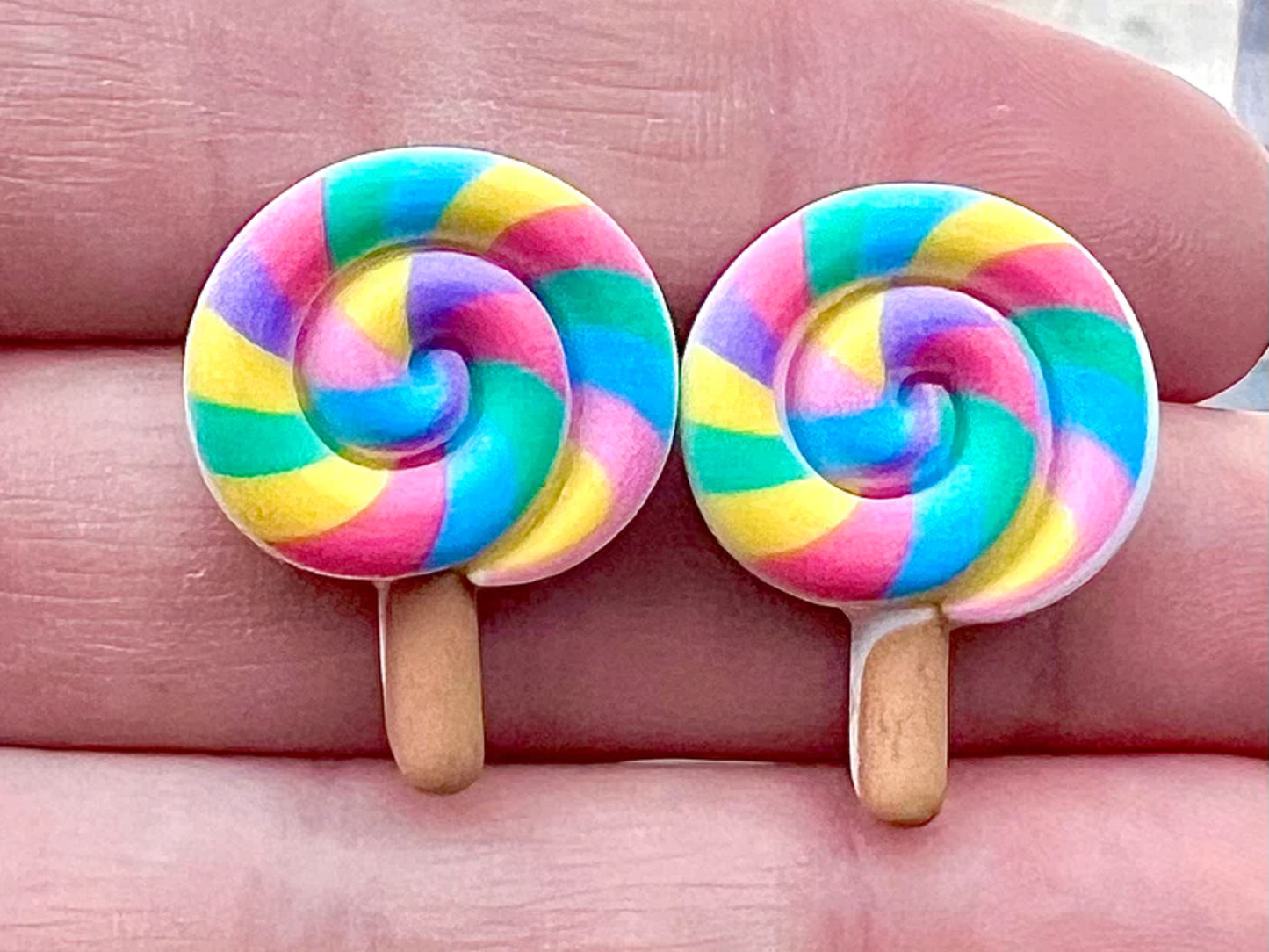 Rainbow Swirl Lollipop Resin Stud Earrings