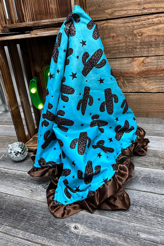 Turquoise with Brown Cactus  Minky Blanket