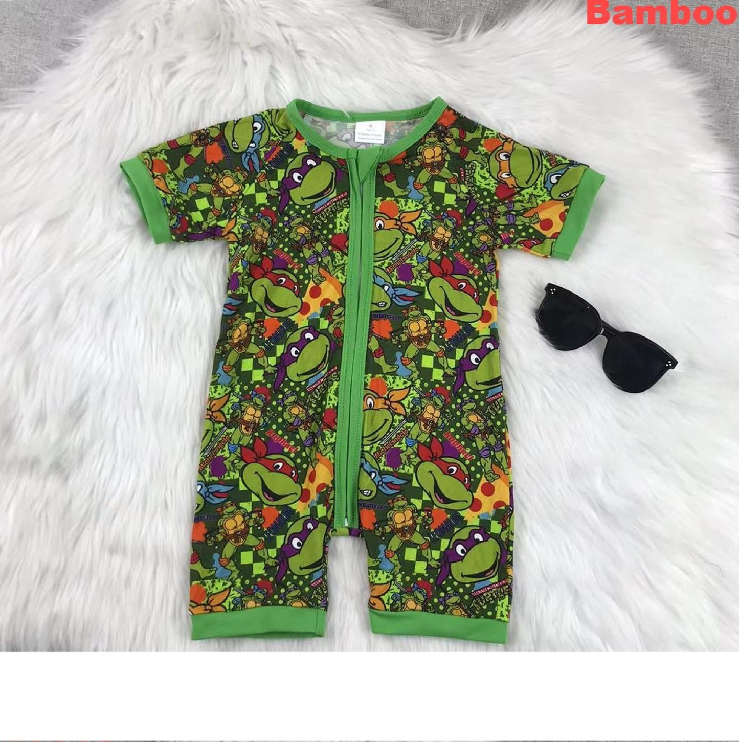Bamboo Turtle Short Sleeve Romper