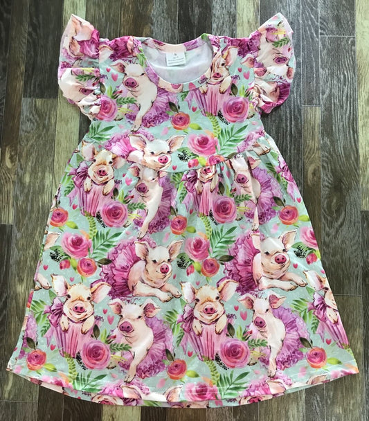 Pigs in Tutus with Roses Dress