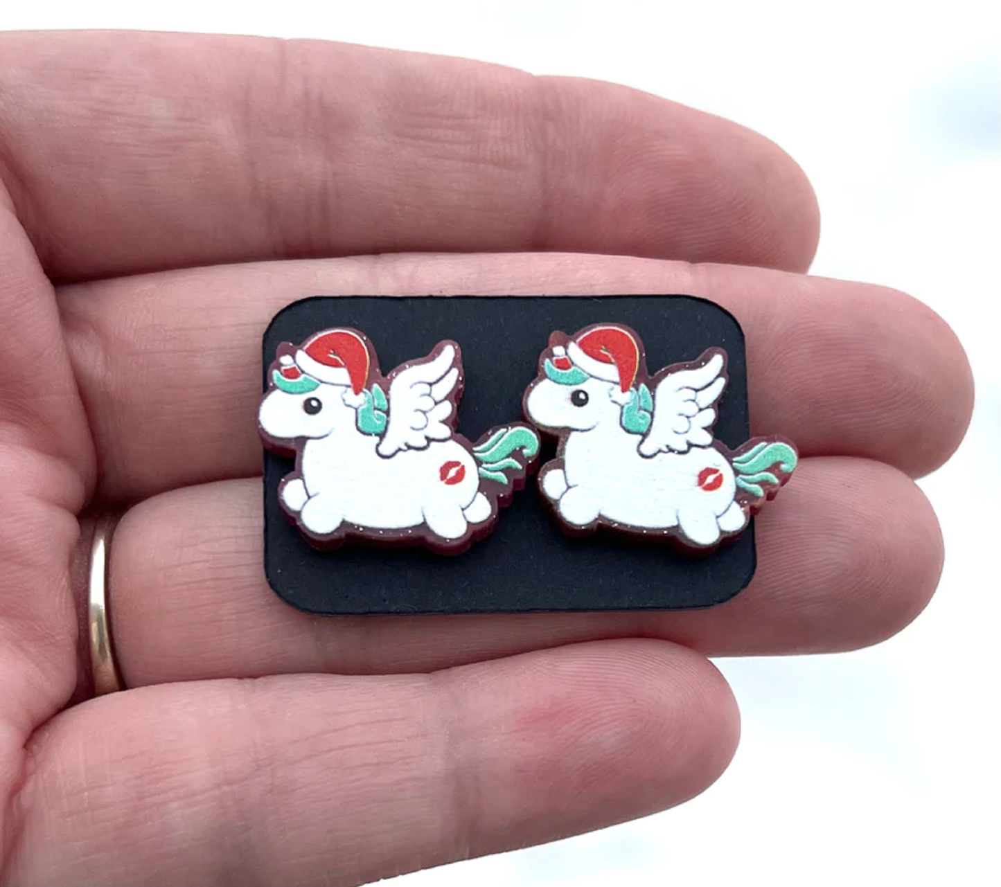 Unicorn with Santa Hat Acrylic Earrings