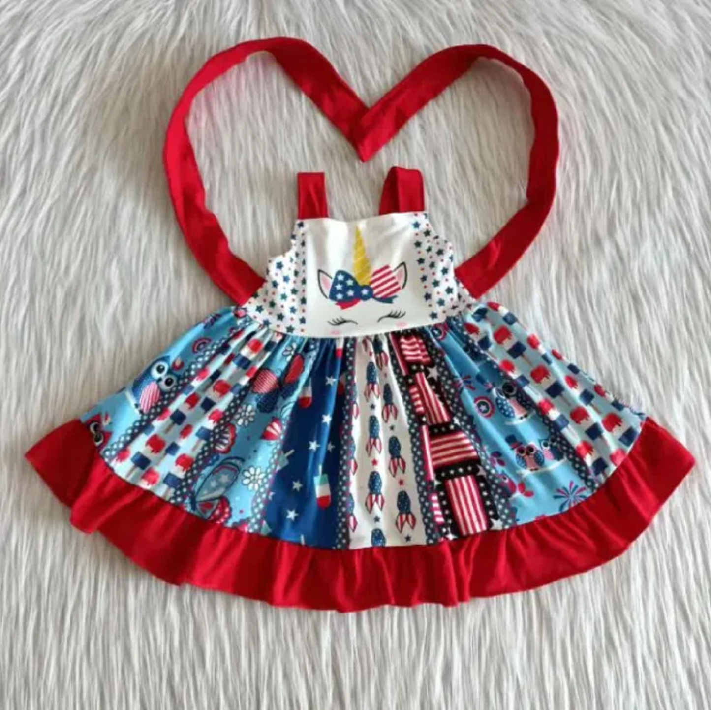 Patriotic Girls Unicorn Twirl Dress