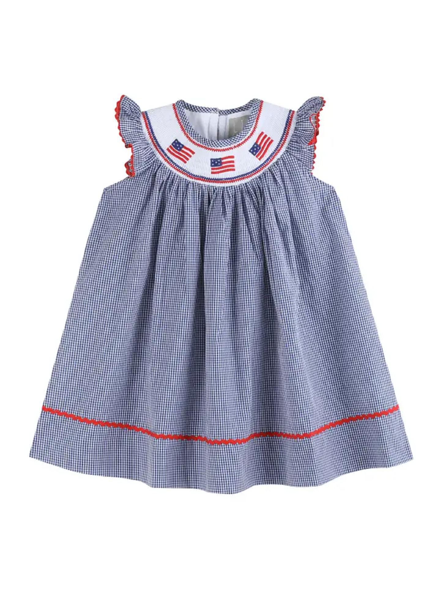 Lil Cactus Blue USA Flag Smocked Bishop Dress