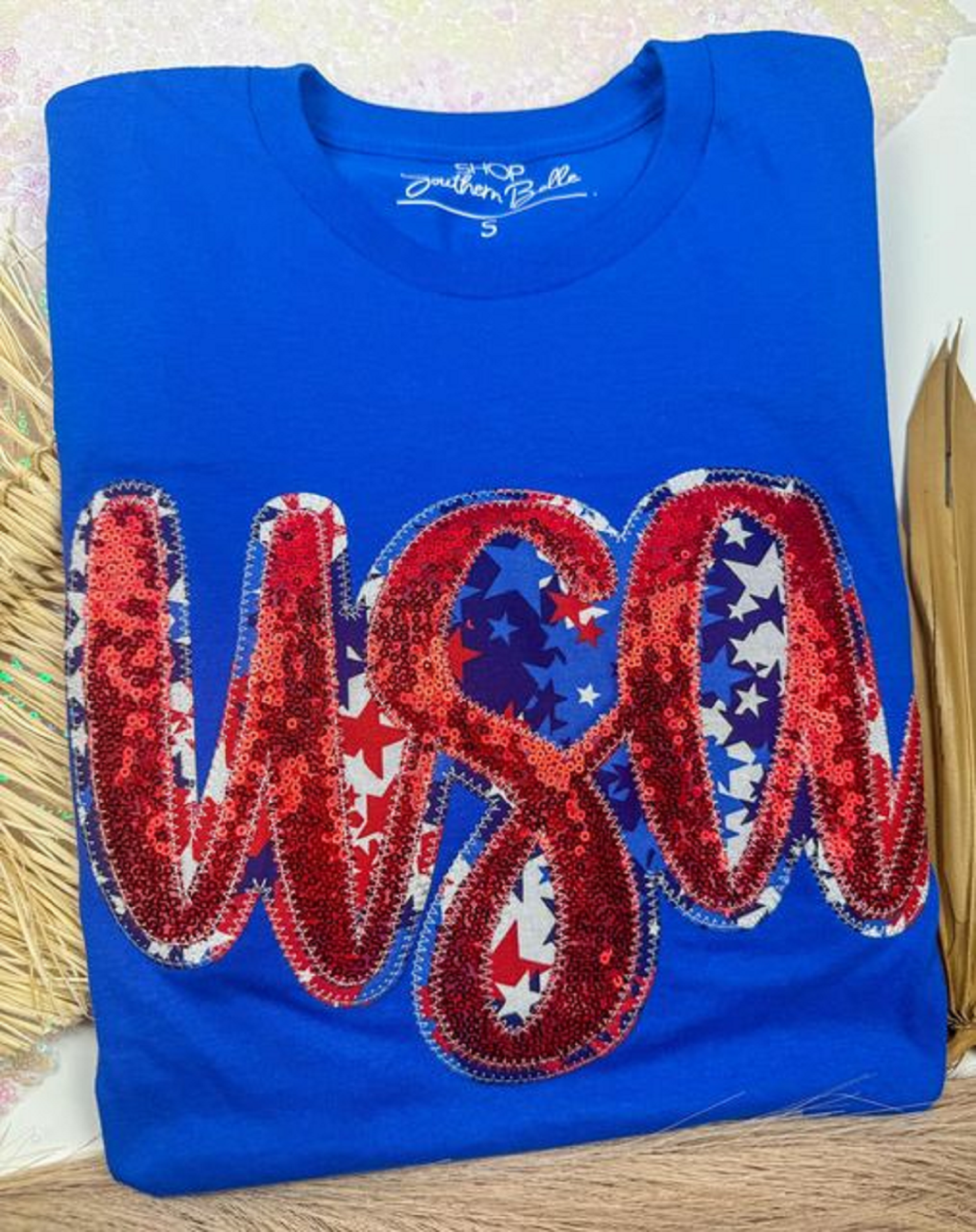 USA Royal Blue Double Layer USA Sequin Tshirt