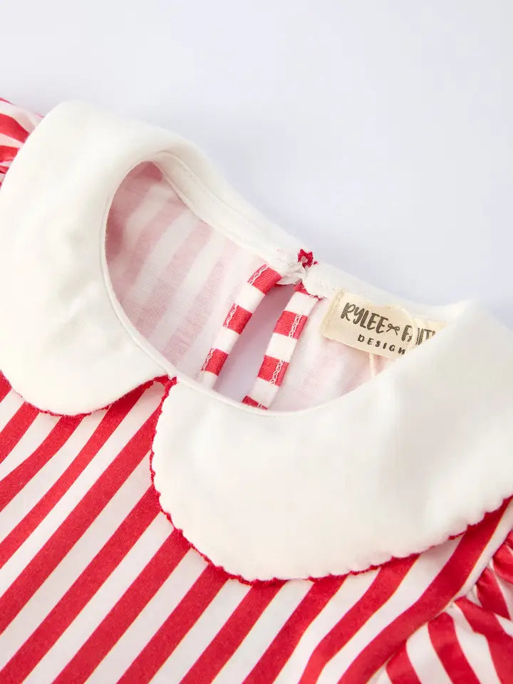 Valentine's Red Stripe Heart Dress For Toddler Girls