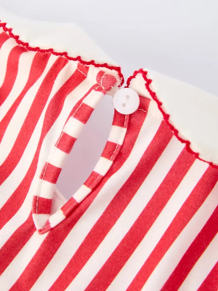 Valentine's Red Stripe Heart Dress For Toddler Girls