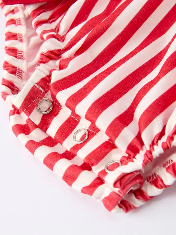 Valentine's Red Stripe Heart Bubble Romper For Baby Girls