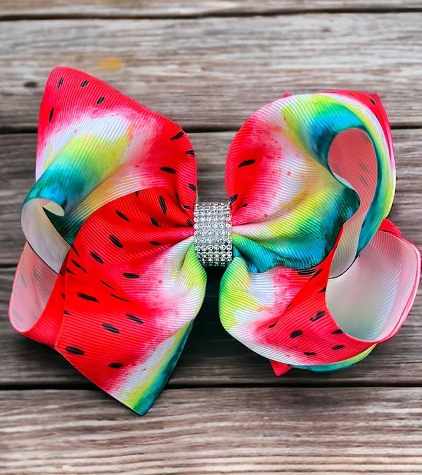 WATERMELON PRINTED DOUBLE LAYER HAIR BOWS 6.5"WIDE