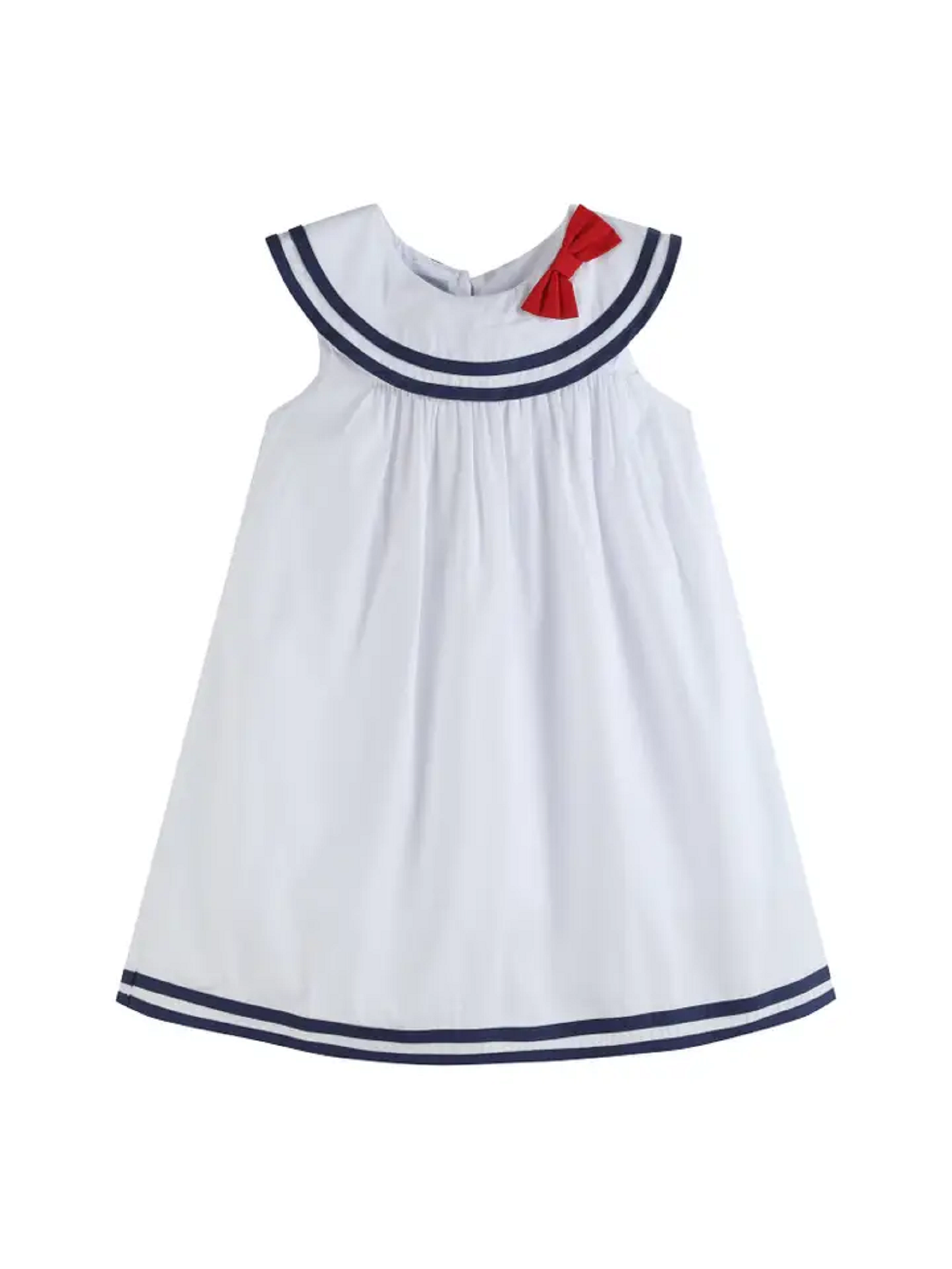 Lil Cactus White and Navy Swing Dress with Bow