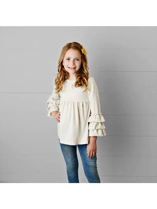 Cream Ecru 3 Ruffle Sleeve Blouse Winter Shirt