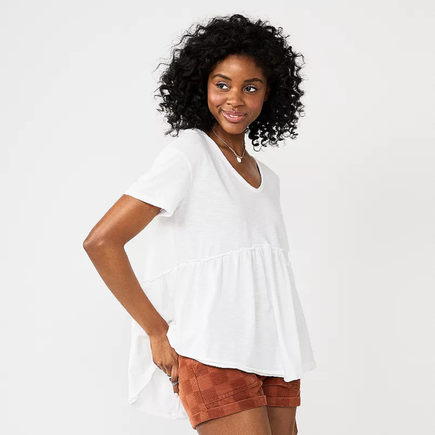 Juniors' SO® Short Sleeve Tiered Peplum Top White