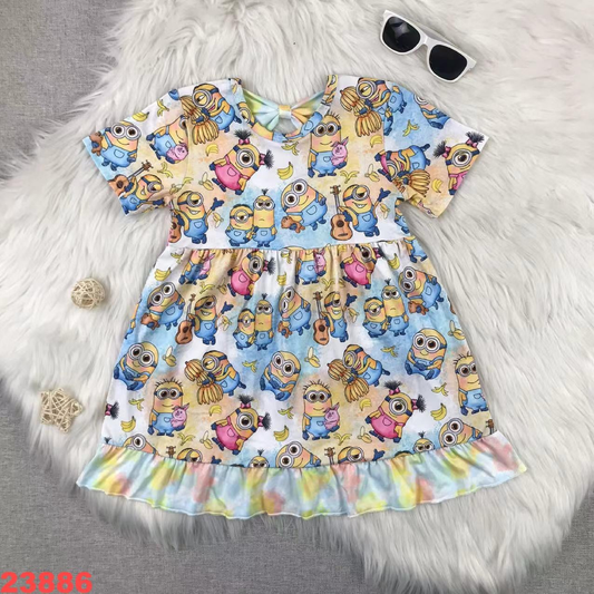 Yellow People Cartoon Short Sleeve Dress