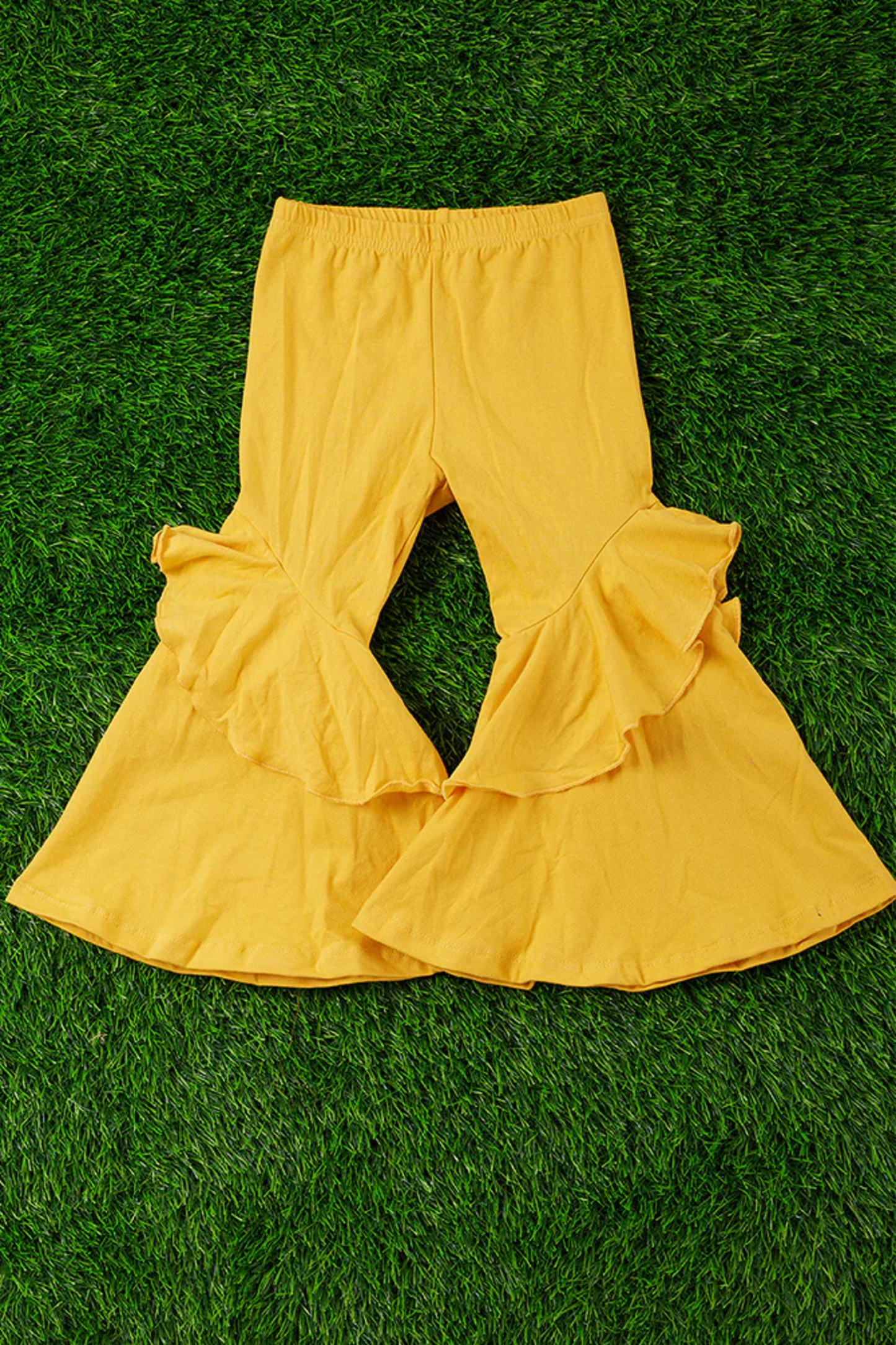 Girls Mustard Yellow Flare Bell Bottom Leggings