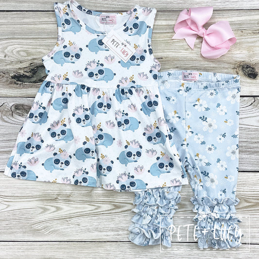 Pete + Lucy Perfect Panda Blue Short Set