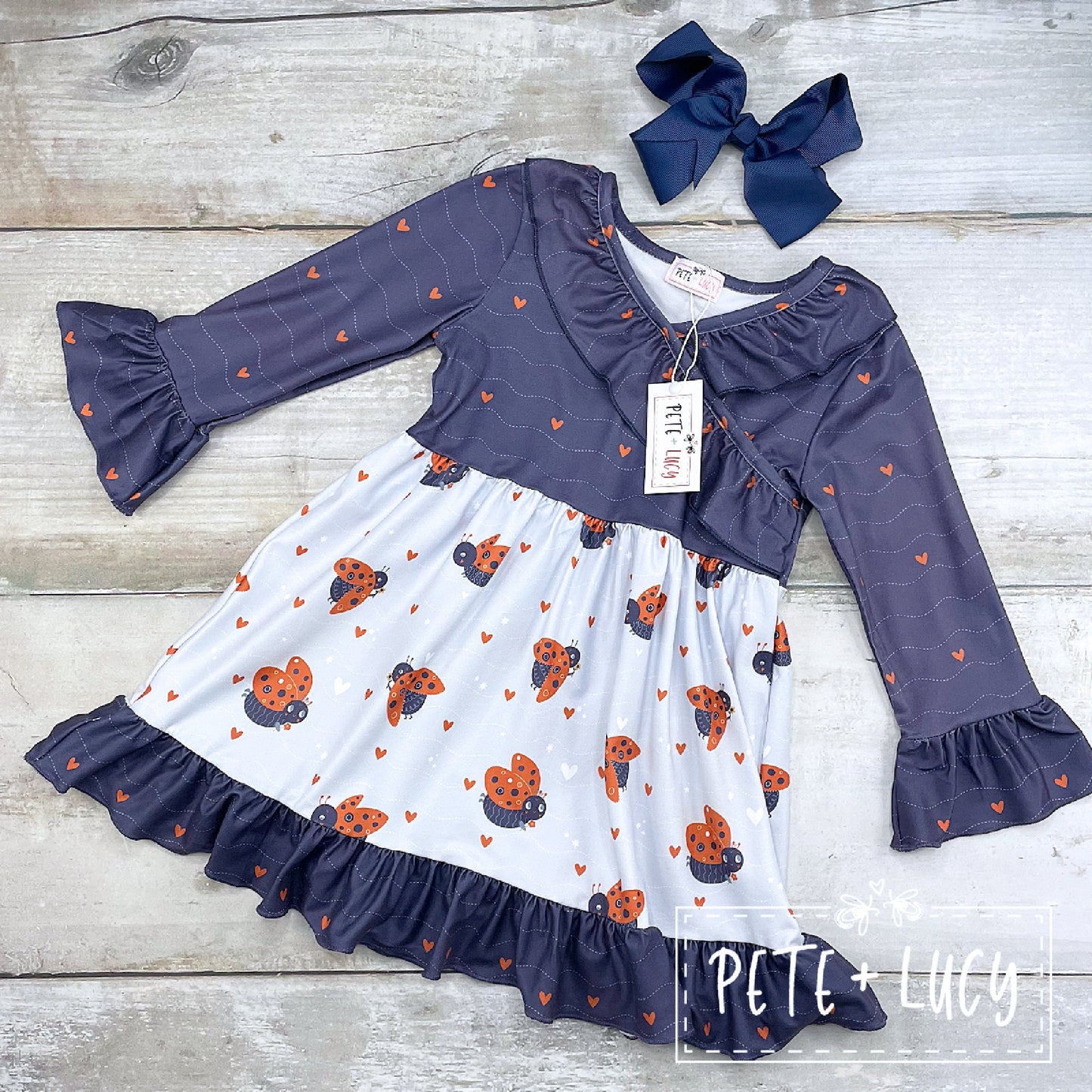 Pete + Lucy In Love with Ladybugs Long Sleeve Dress