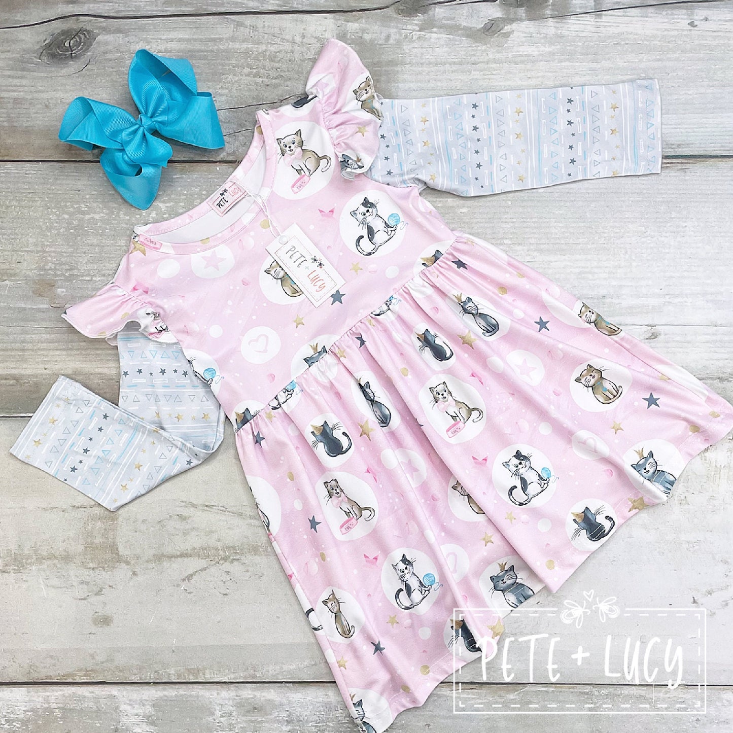 Pete + Lucy Pretty Kitties Long Sleeve Dress