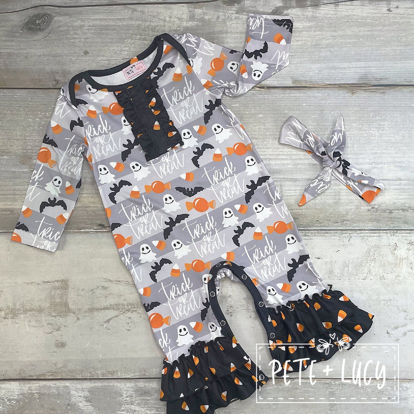 Pete + Lucy Trick or Treat Long Sleeve Romper