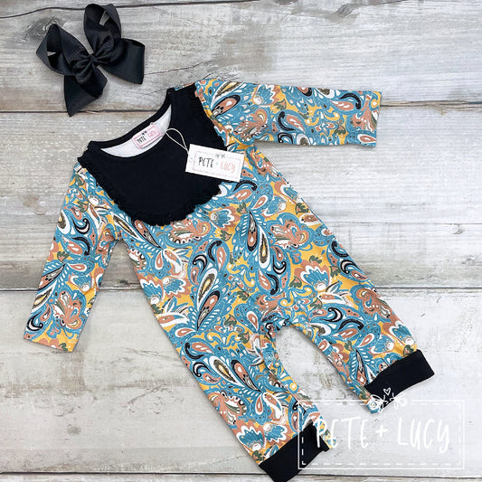 Pete + Lucy Long Sleeve Paisley Romper