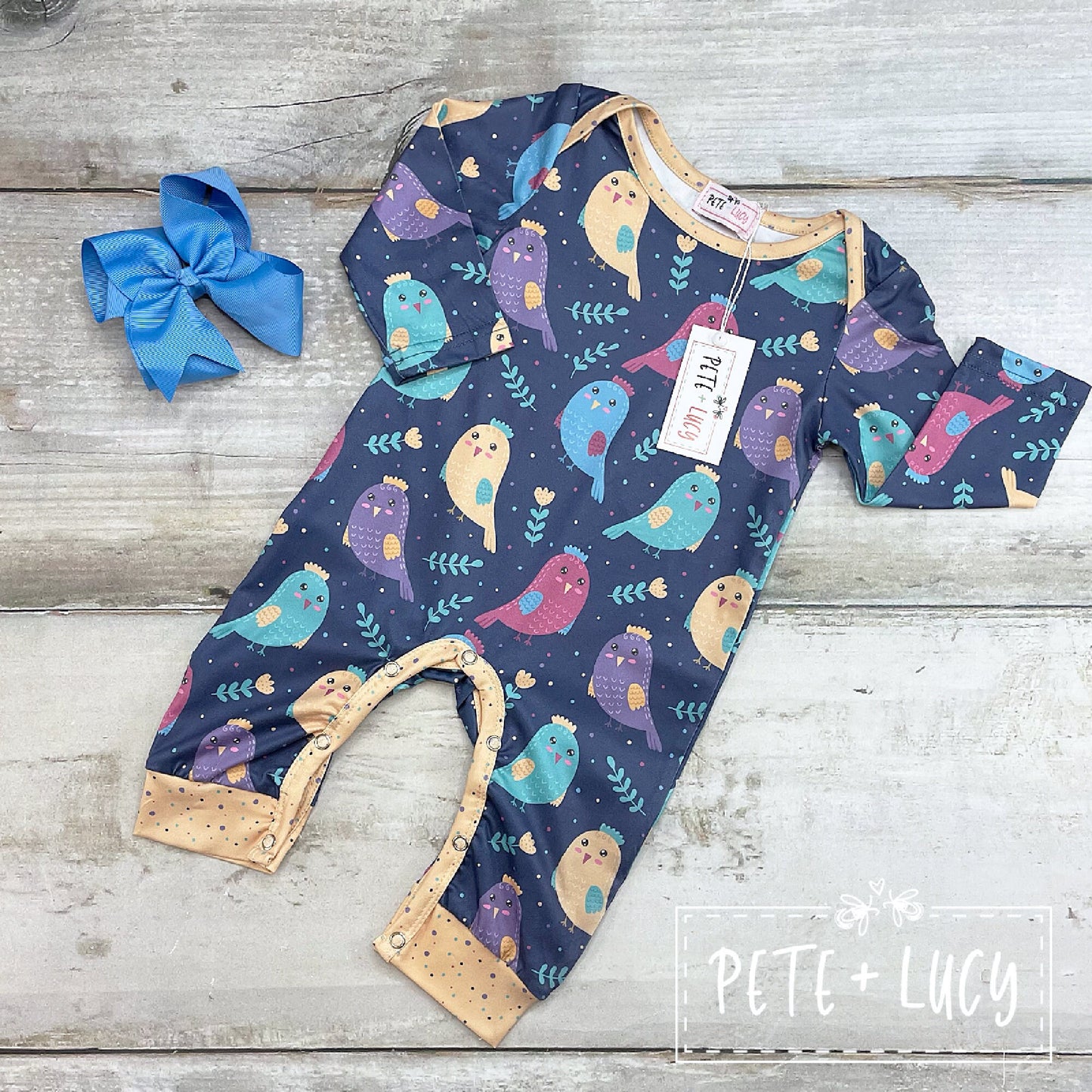 Pete + Lucy Bright Birdies Long Sleeve Romper