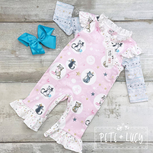 Pete + Lucy Pretty Kitties Long Sleeve Romper