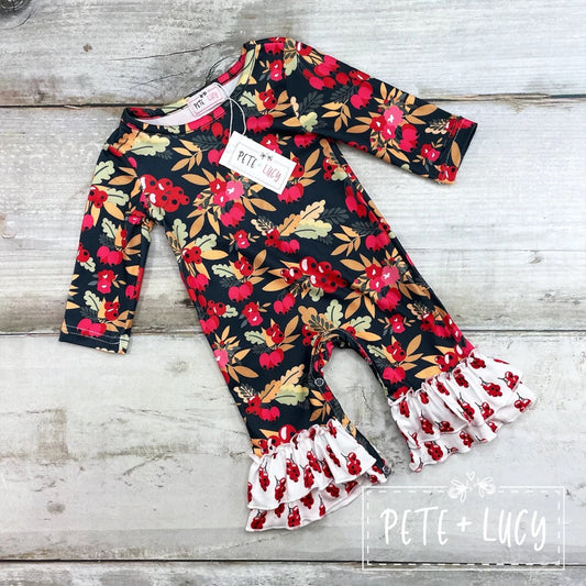 Pete + Lucy Long Sleeve Fall Berry and Leaves Romper 18-24 Months