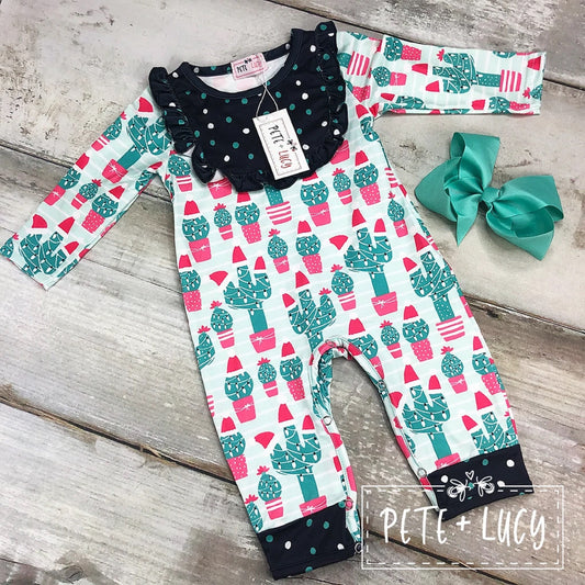 Pete + Lucy Long Sleeved Christmas Cactus Romper