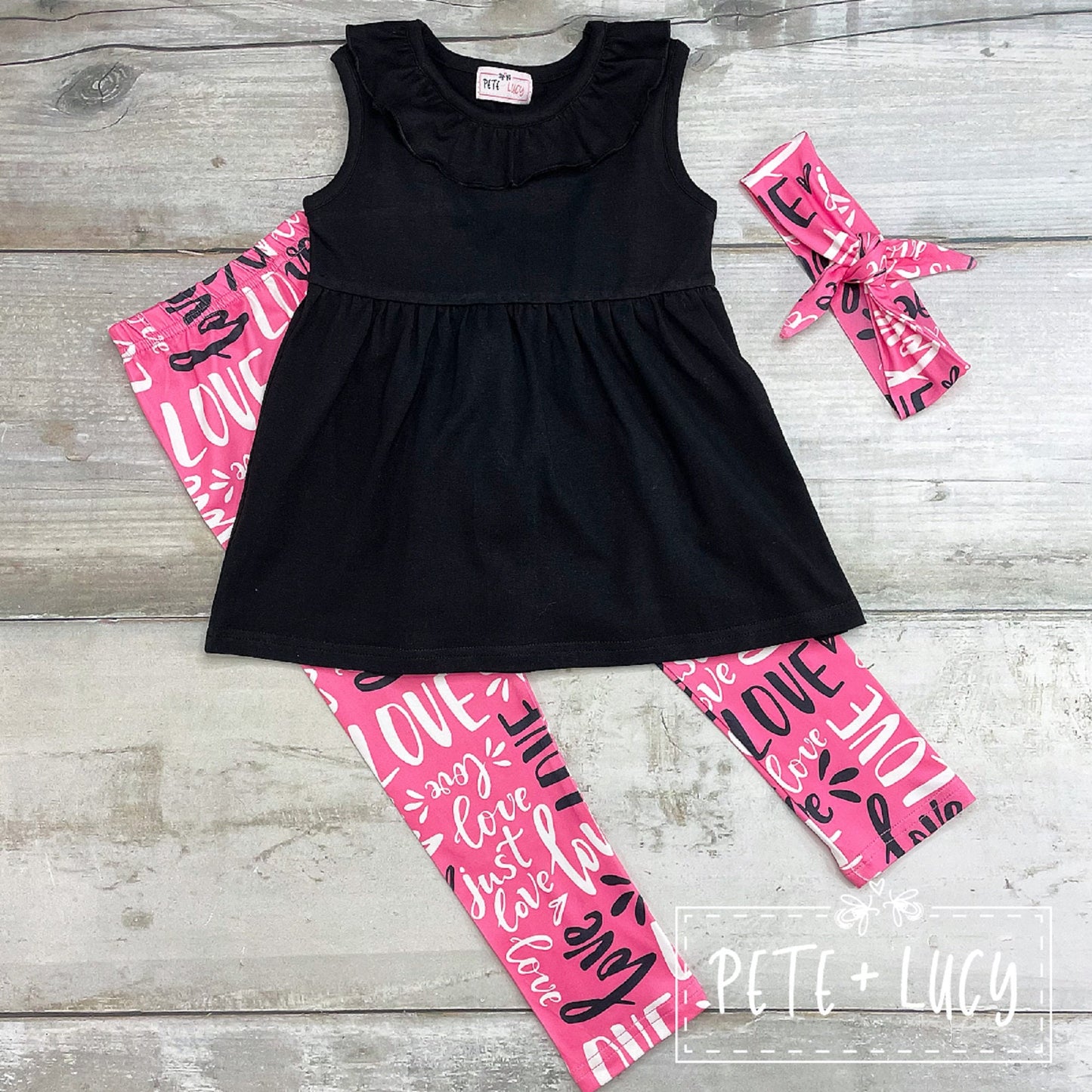 Pete + Lucy Just Love Short Sleeve Pants Set Valentines