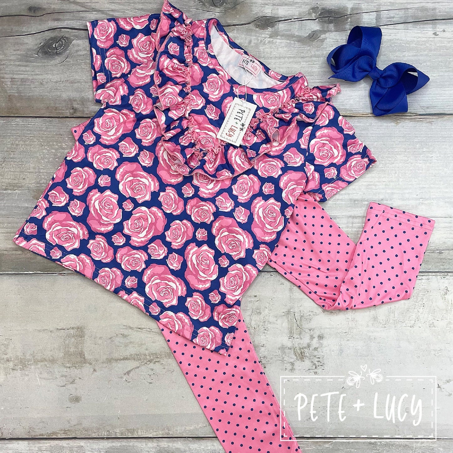 Pete + Lucy Pop of Roses Long Sleeve Pants Set