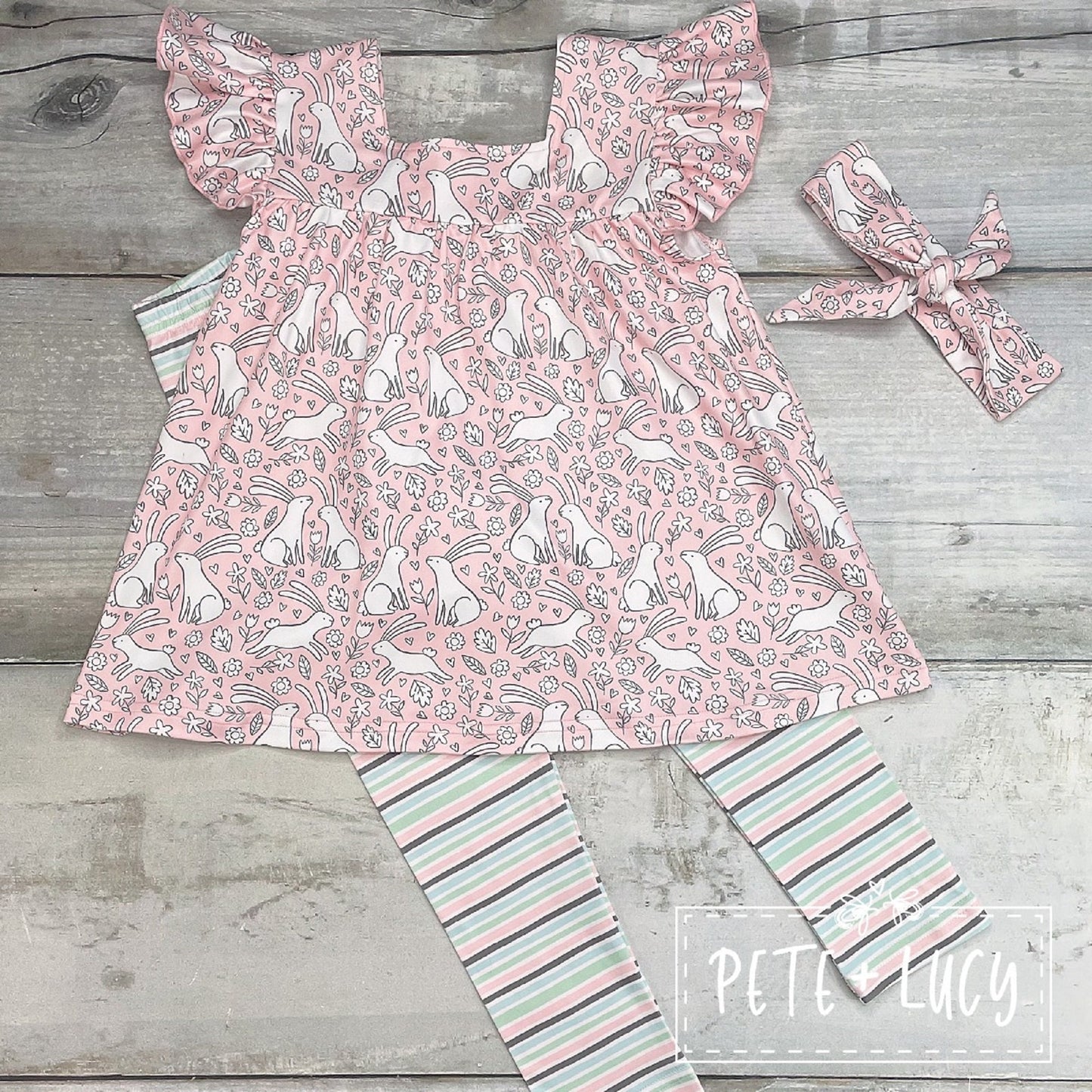 Pete + Lucy Easter Bunny Short Sleeve Pant Set