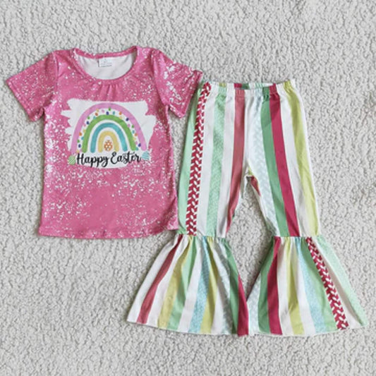 Happy Easter Rainbow Bell Bottom Pants Set